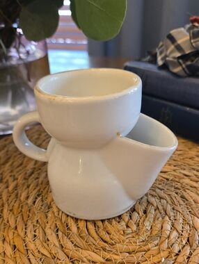 Antique Victorian Shaving Scuttle Ceramic Cup Mug White with Gold Trim